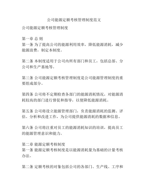 公司能源定额考核管理制度范文