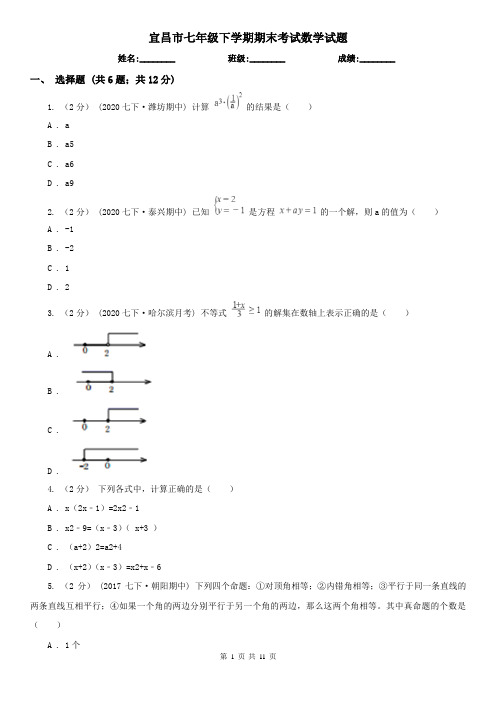 宜昌市七年级下学期期末考试数学试题     