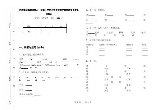 科教版全真综合复习一年级下学期小学语文期中模拟试卷A卷复习练习