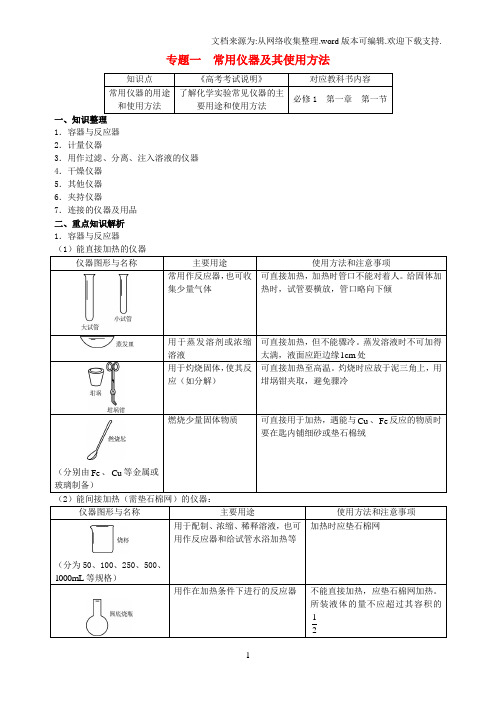 高三化学二轮复习指导第五部分化学实验基础专题一常用仪器及其使用方法