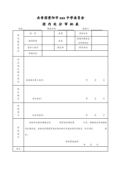 团内违纪学生处分审批表