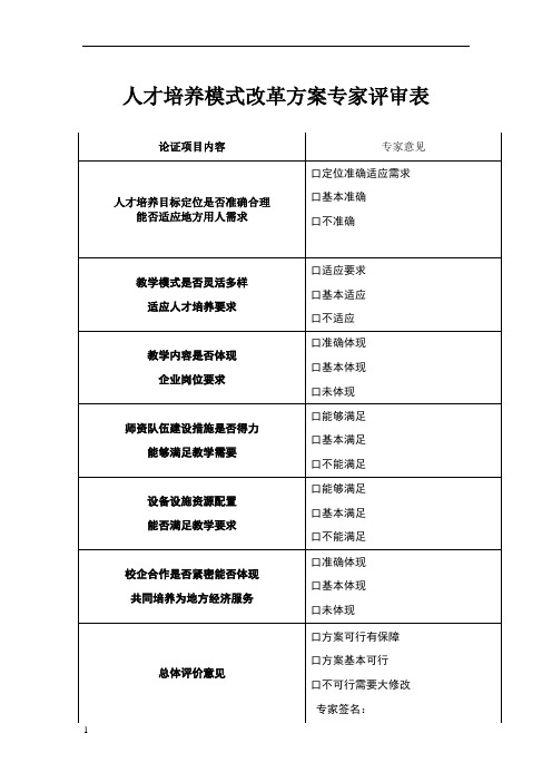 人才培养模式改革方案专家评审表