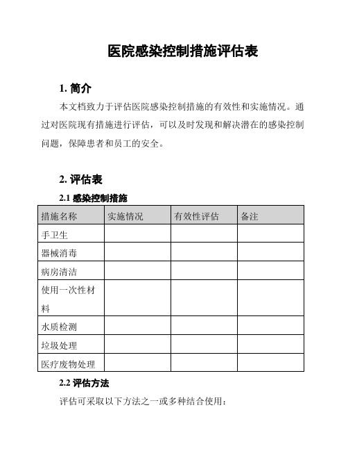 医院感染控制措施评估表