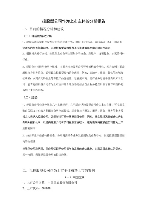 以控股型公司作为上市主体的已上市公司案例