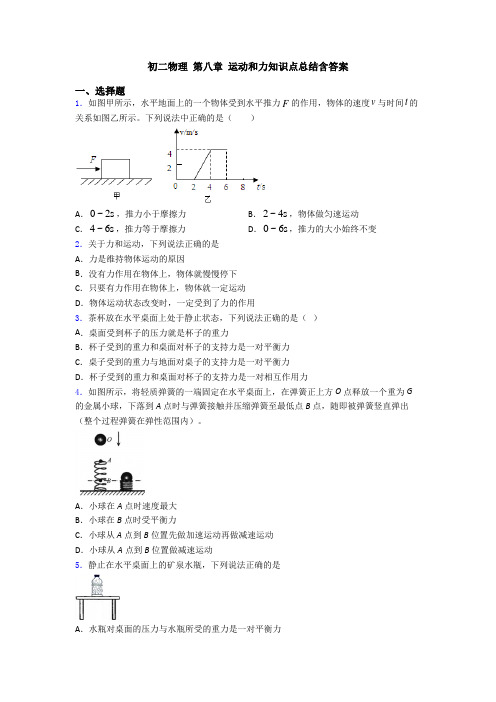 初二物理 第八章 运动和力知识点总结含答案