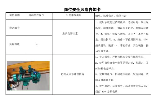 电动葫芦操作安全风险告知卡