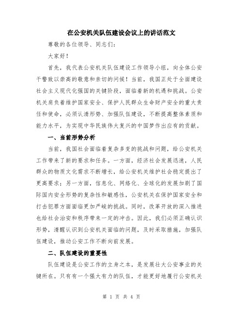 在公安机关队伍建设会议上的讲话范文