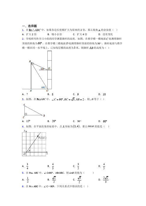 (常考题)北师大版初中数学九年级数学下册第一单元《直角三角形的边角关系》检测题(含答案解析)