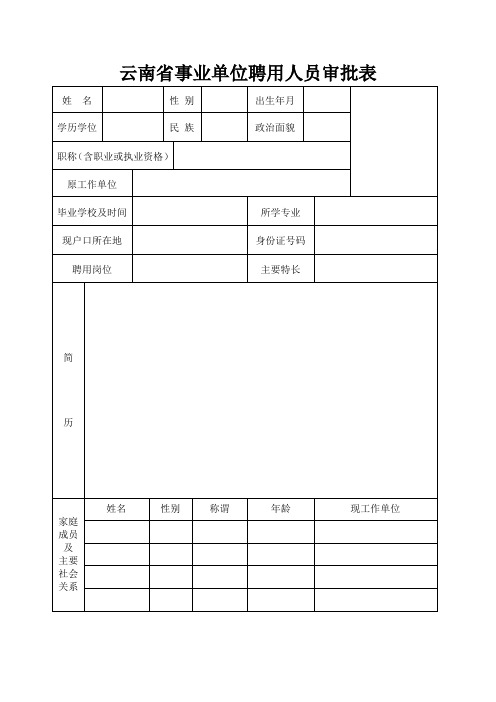 云南事业单位聘用人员审批表