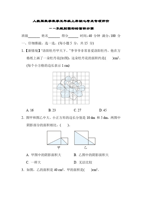 人教版数学数学五年级上册核心考点专项评价—— 不规则图形的面积计算