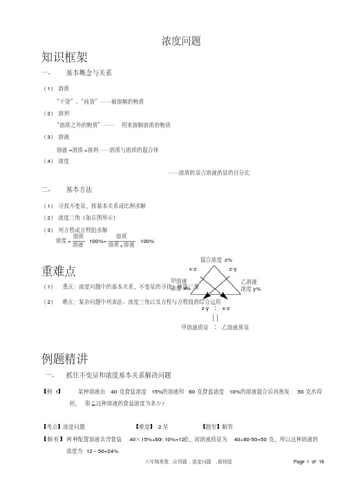 六年级奥数浓度问题含答案