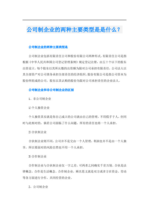 公司制企业的两种主要类型是是什么？