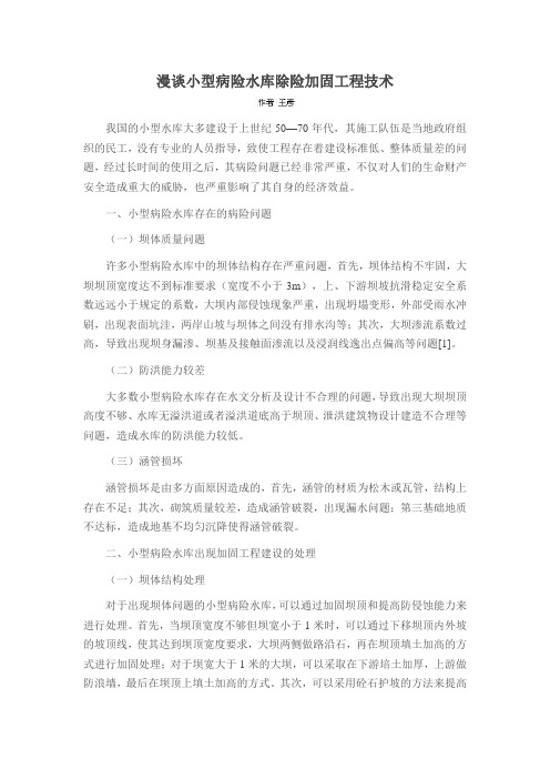 漫谈小型病险水库除险加固工程技术