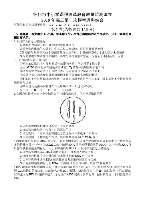 湖南省怀化市2019届高三3月第一次模拟考试理科综合试题