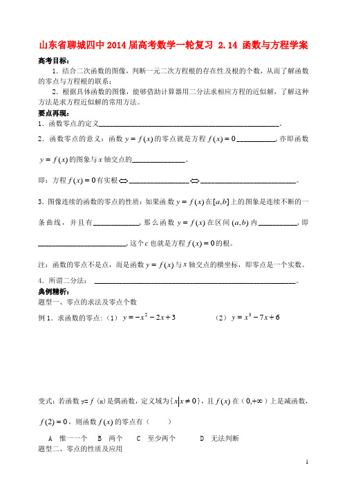 山东省聊城四中高考数学一轮复习 2.14 函数与方程学案