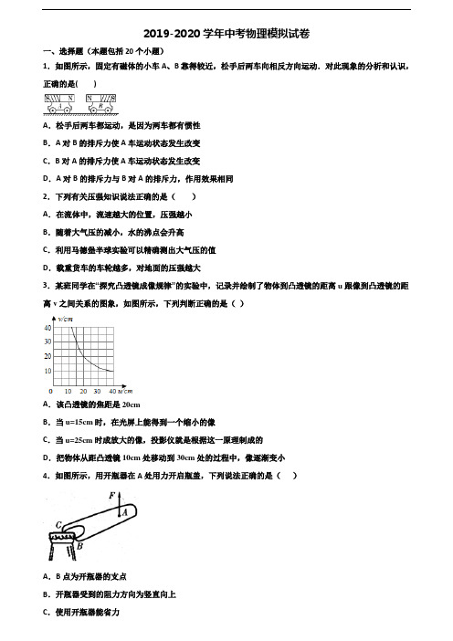 2019-2020学年山东省滨州市中考物理达标测试试题