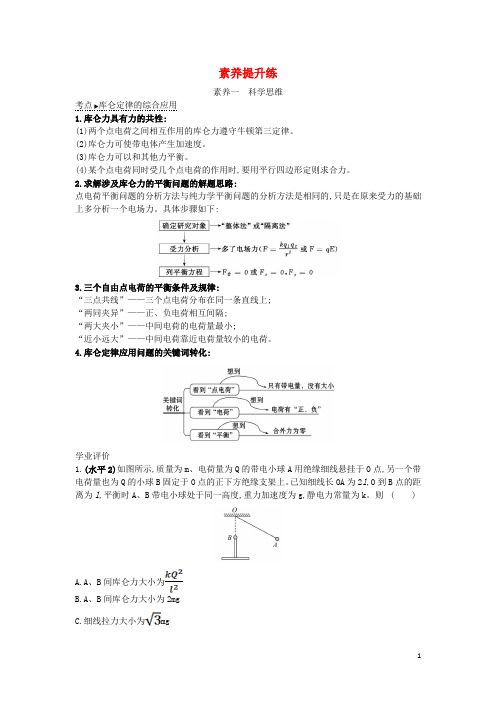 2020版新教材高中物理素养提升练1含解析鲁科版必修第三册