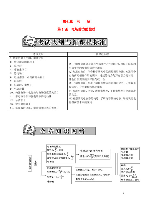 金板学案2016届高考物理一轮复习第7章第1课电场的力的性质练习