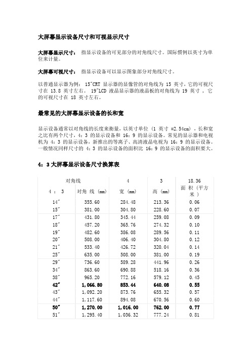 大屏幕尺寸计算方法