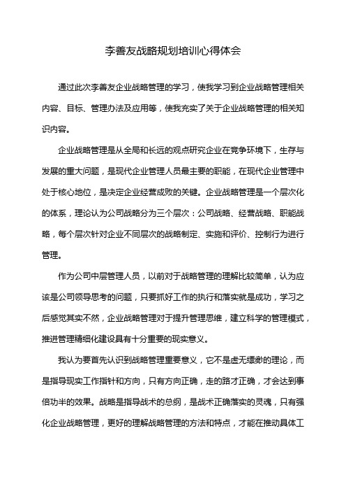 李善友战略规划培训心得体会