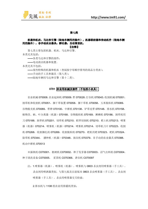 2016年最新商标注册分类第7类