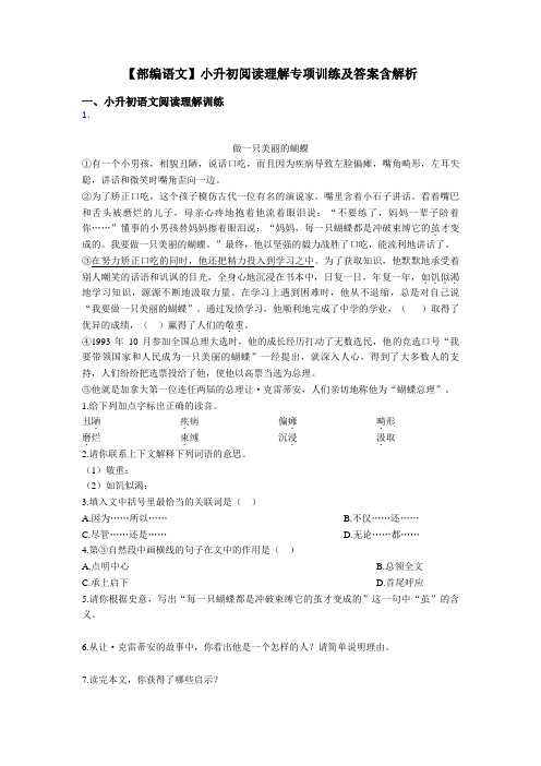 小升初【部编语文】小升初阅读理解专项训练及答案含解析