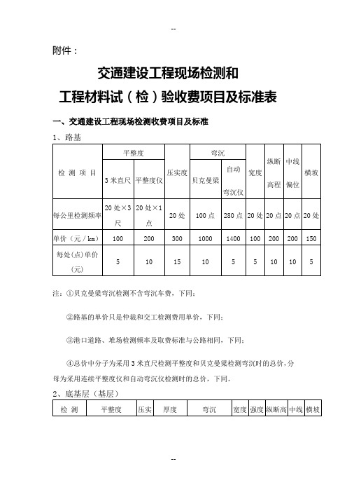 广东省交通建设工程现场检测收费项目及标准