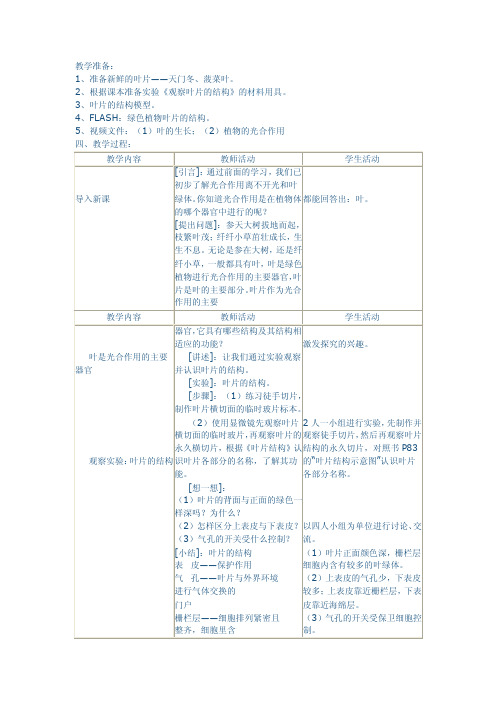 观察叶片的结构