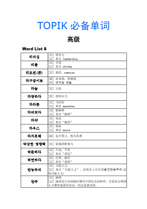 TOPIK必备单词 高级8-12