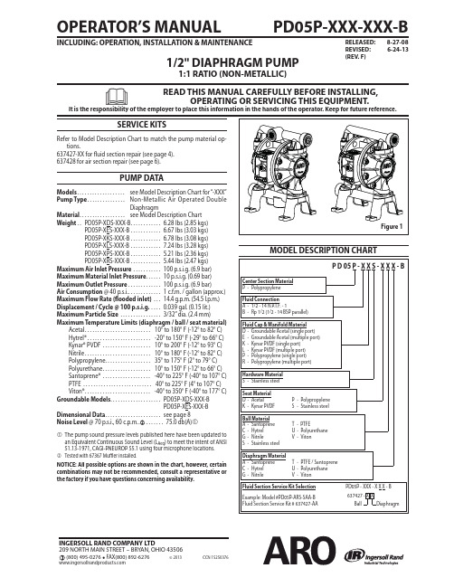 PD05P-XXX-XXX-B 1 2 不金属空气驱动双膜泵操作手册说明书