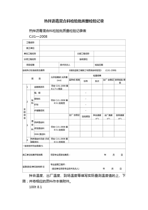 热拌沥青混合料检验批质量检验记录