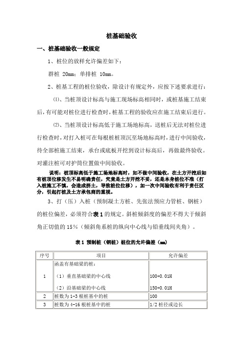 桩基础验收桩基础验收一般规定1桩位的放样允许偏差如下群