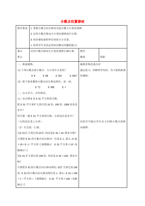 四年级数学下册 小数点位置移动1教案 人教新课标版