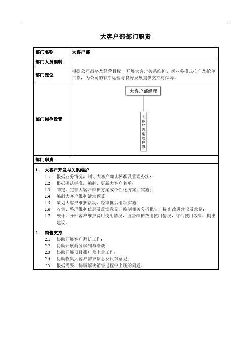 大客户部部门职责