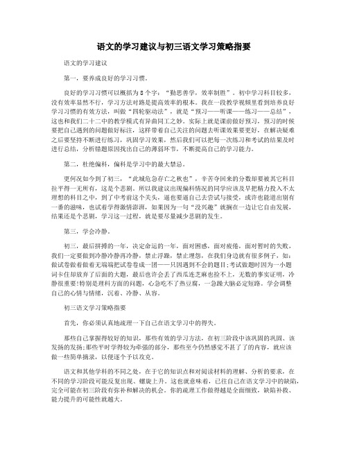 语文的学习建议与初三语文学习策略指要