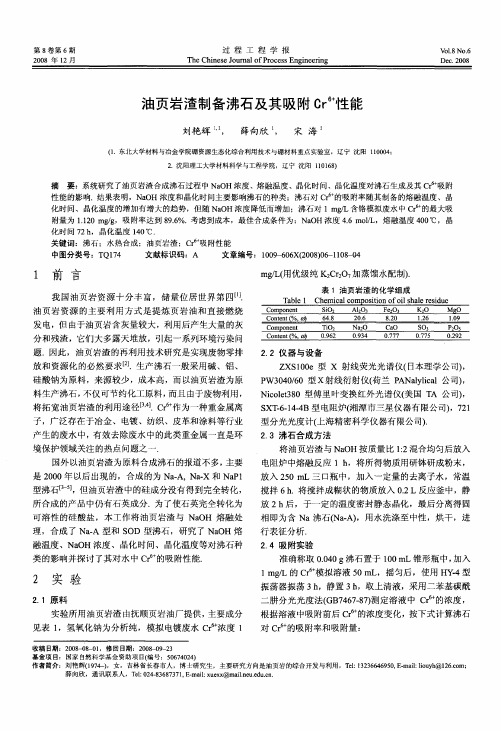 油页岩渣制备沸石及其吸附Cr 6+性能