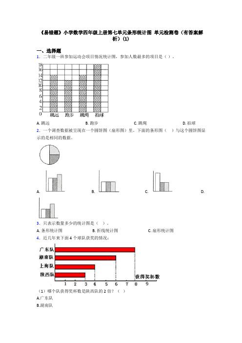 《易错题》小学数学四年级上册第七单元条形统计图 单元检测卷(有答案解析)(1)