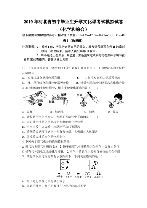 2019年河北省九年级化学中考综合模拟试卷2(Word版 含答案)