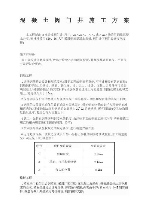 闸阀井混凝土施工方案