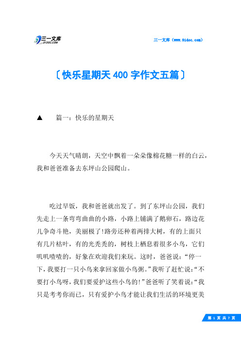 快乐星期天400字作文五篇