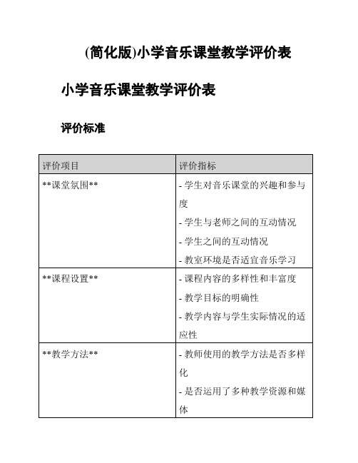 (简化版)小学音乐课堂教学评价表