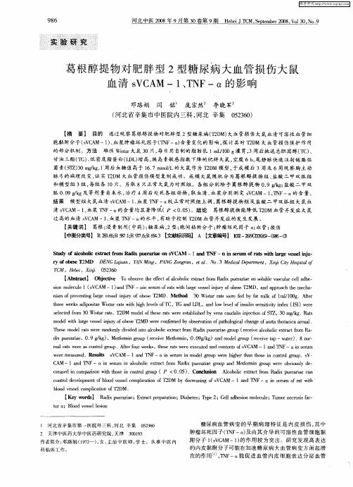 葛根醇提物对肥胖型2型糖尿病大血管损伤大鼠血清sVCAM—1、TNF—α的影响