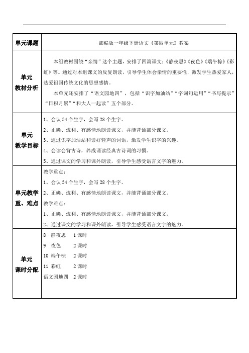 部编版一年级下语文《第四单元单元教案》