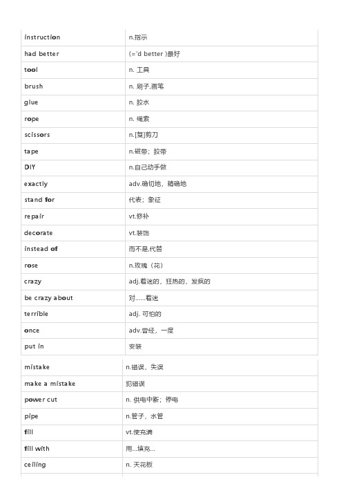 苏教译林版初中英语八年级上册 Unit 4 知识汇总