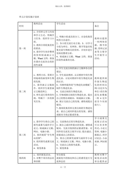 单元计划实施计划表