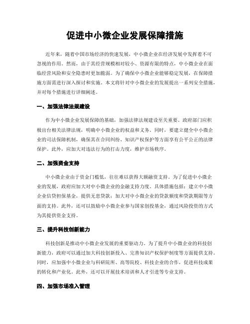 促进中小微企业发展保障措施