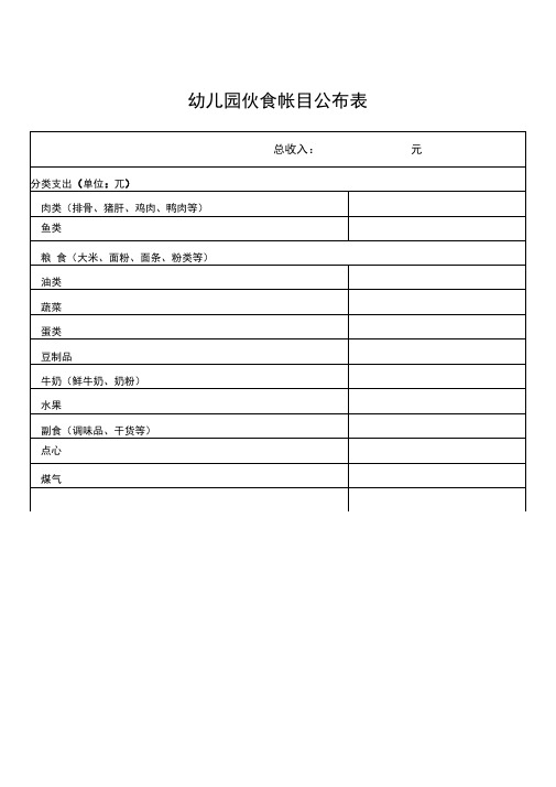 幼儿园伙食帐目公布表