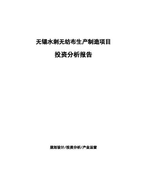 无锡水刺无纺布生产制造项目投资分析报告