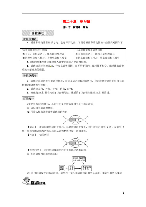 【名校课堂】九年级物理全册 第20章 电与磁练习 新人教版