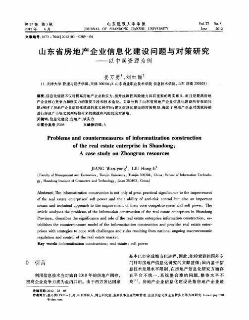 山东省房地产企业信息化建设问题与对策研究——以中润资源为例